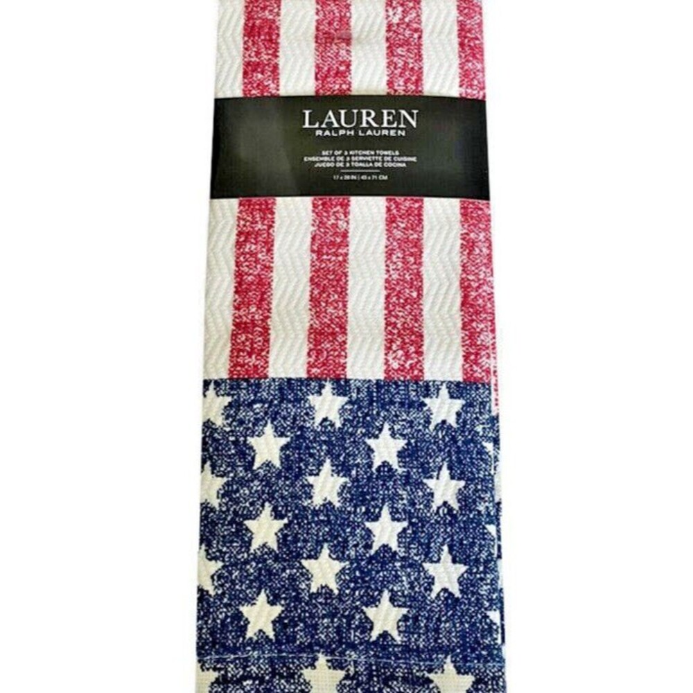 Ralph Lauren Kitchen Dish Towels July 4th USA American Flag 17x28" Set of 2